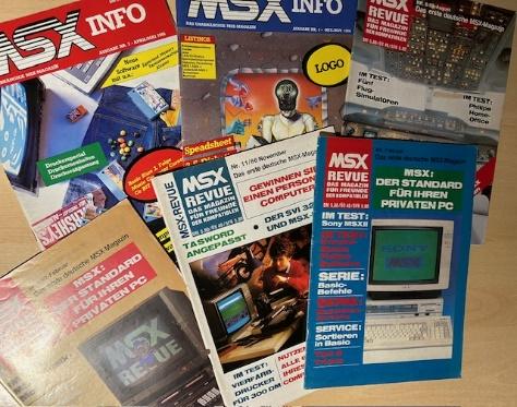 Stos czasopism poświęconych MSX (MSX Info, MSX Revue)
