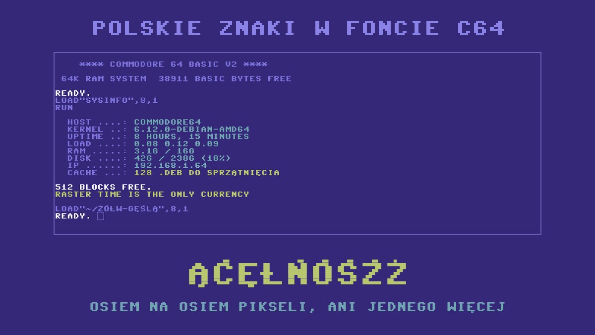 Osiem na osiem pikseli. Polskie znaki w foncie Commodore 64